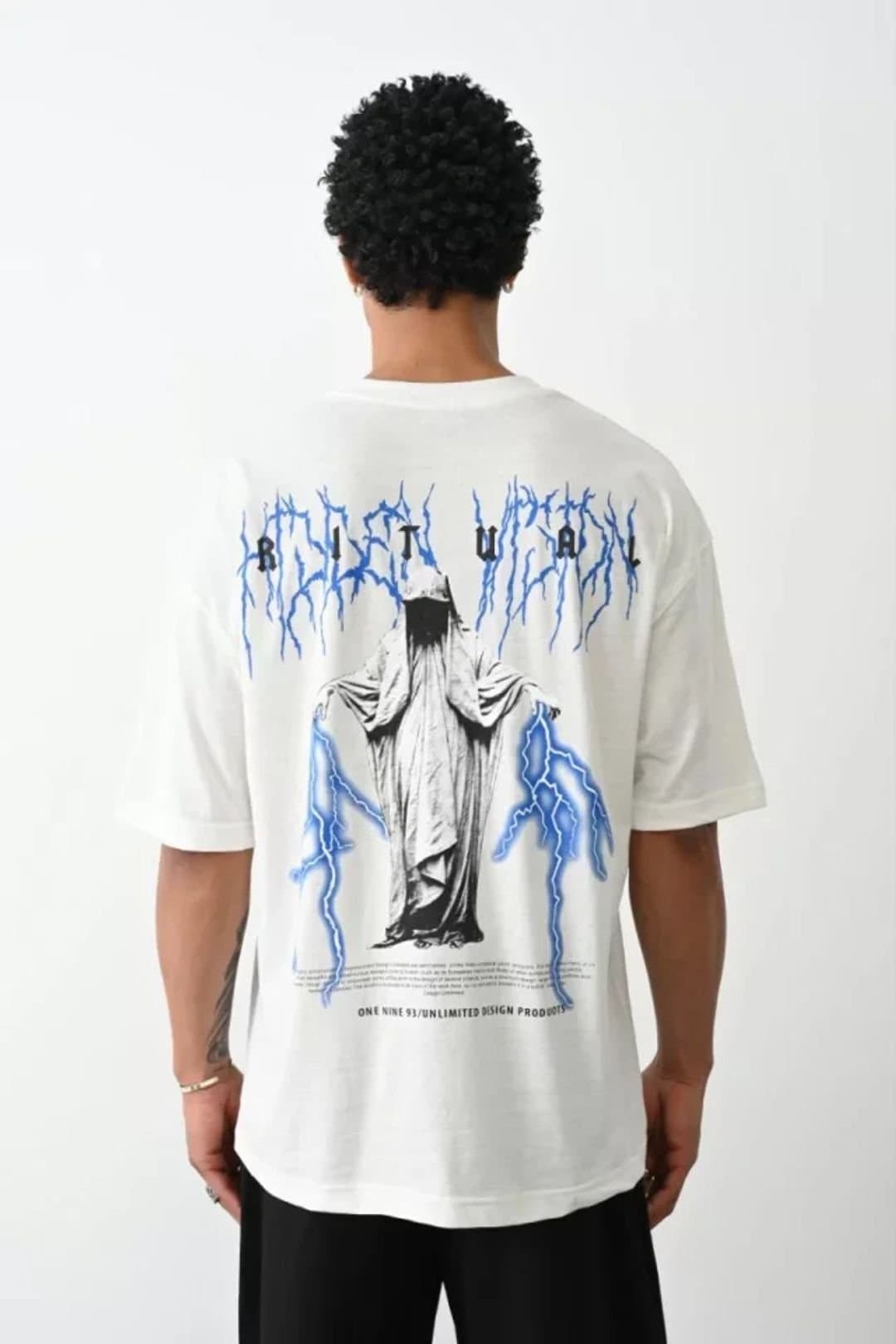 Janes Janes Men's Oversized Crew Neck Printed T-Shirt with Back Print in White