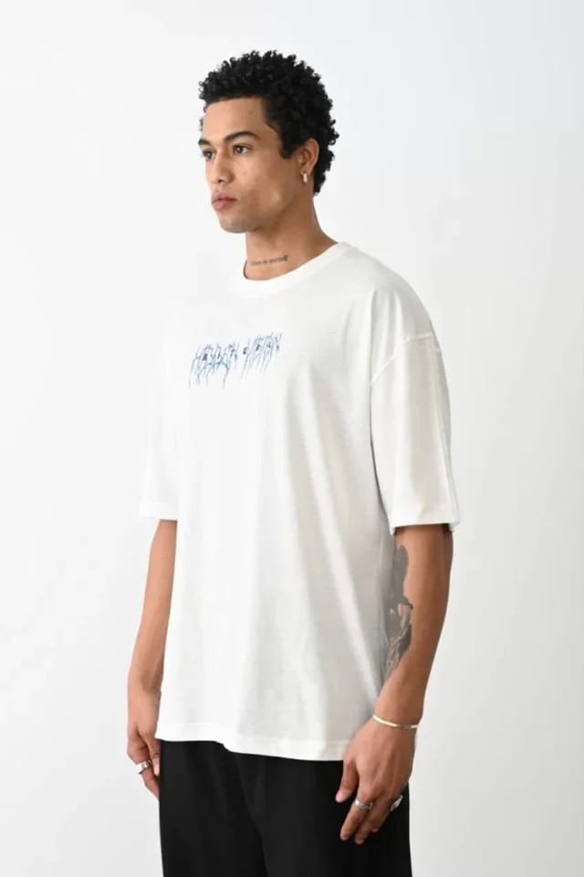 Janes Janes Men's Oversized Crew Neck Printed T-Shirt with Back Print in White - 2