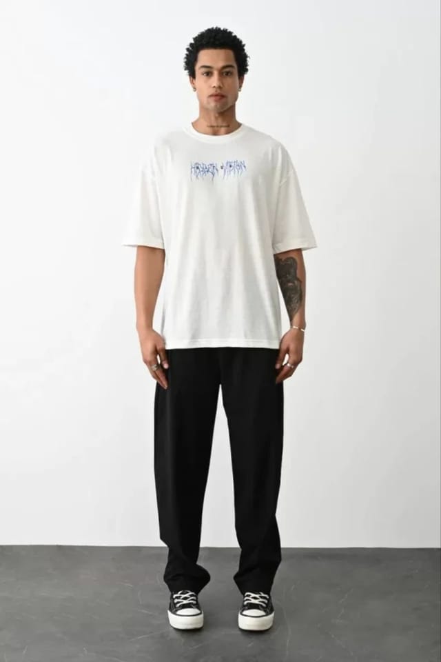 Janes Janes Men's Oversized Crew Neck Printed T-Shirt with Back Print in White - 3
