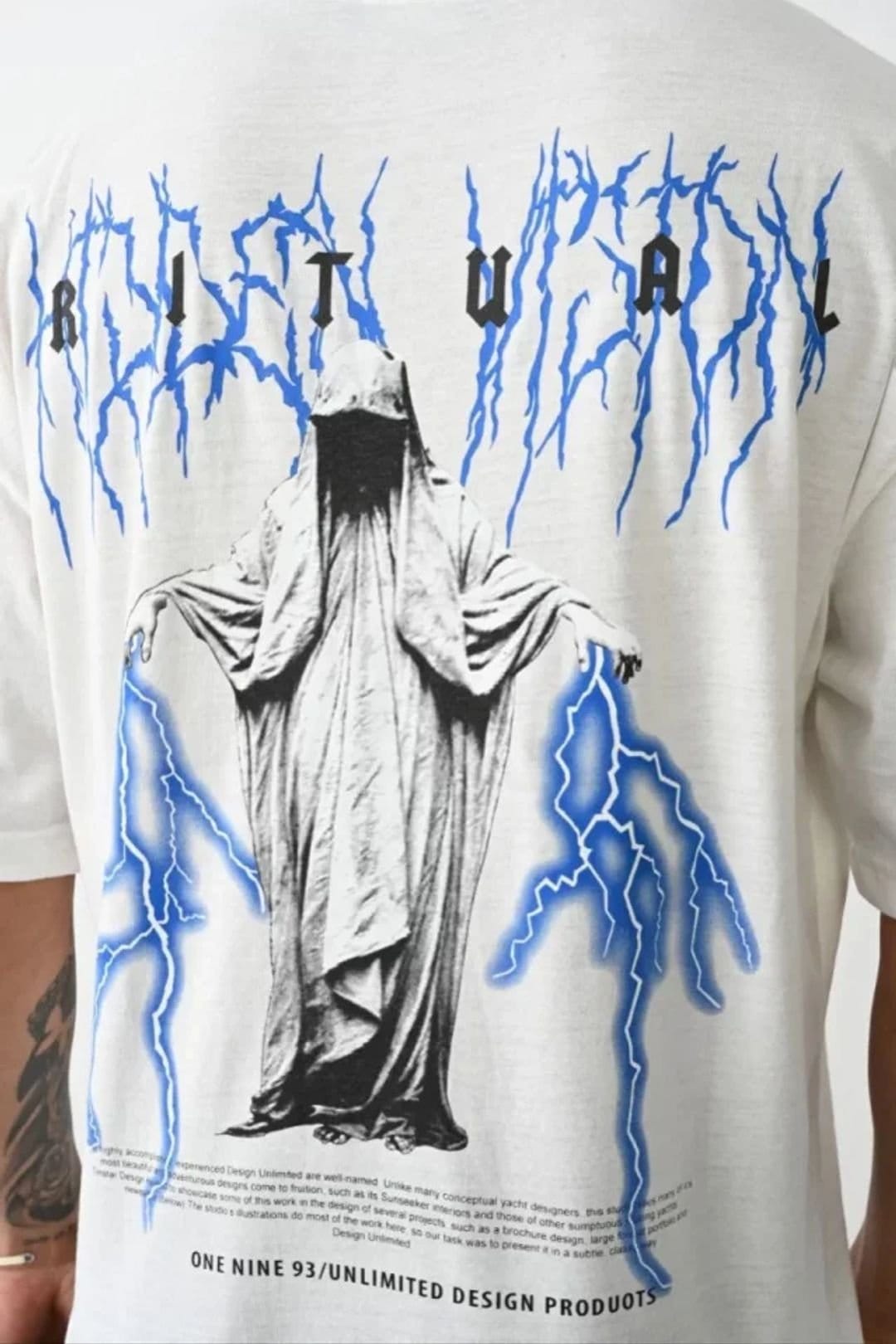 Janes Janes Men's Oversized Crew Neck Printed T-Shirt with Back Print in White - 4