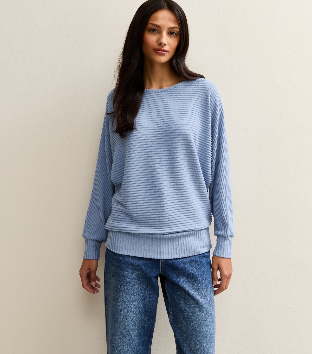 New Look Women's Blue Soft Touch Ribbed Batwing Sleeve Top New Look - 1