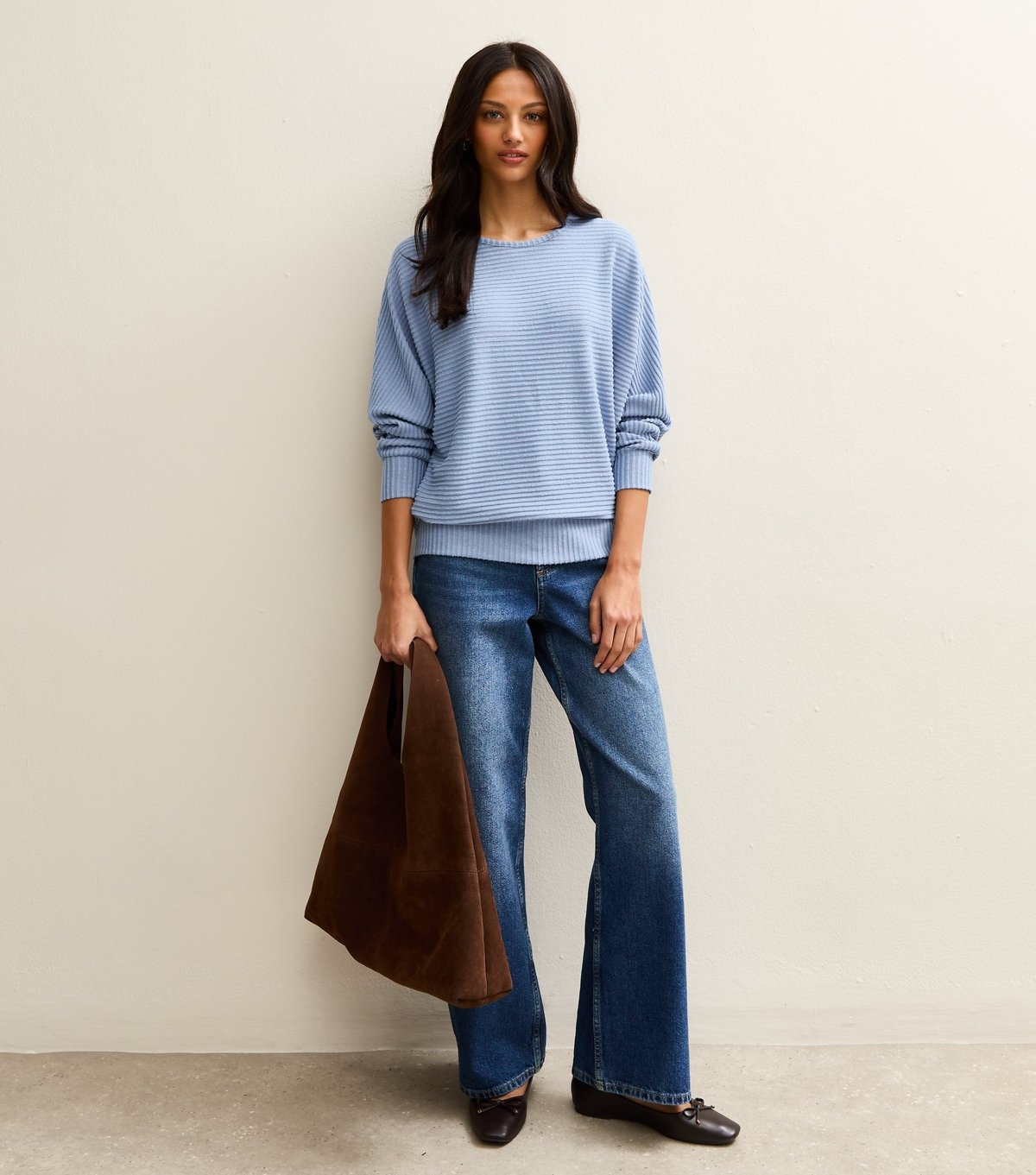 New Look Women's Blue Soft Touch Ribbed Batwing Sleeve Top New Look - 3