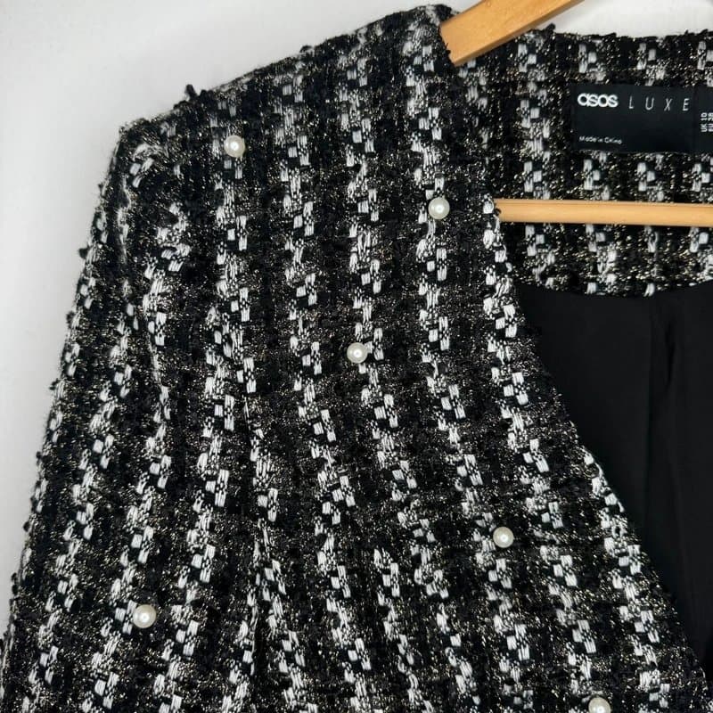 ASOS ASOS luxe pearl embellished Black boucle Blazer Jacket Women’s US 6 NWT Glam
