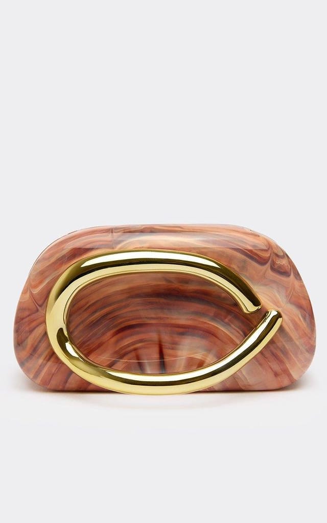 EGO Palm Ring Handle Detail Shaped Clutch Bag In Brown Marble, Women's Size UK 0 - 2