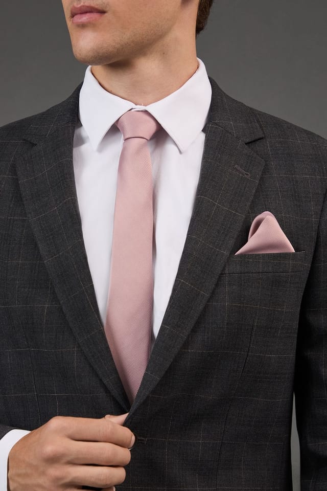 Burton Burton Men's Barely Pink Tie & Pocket Square in Soft Pink - 2