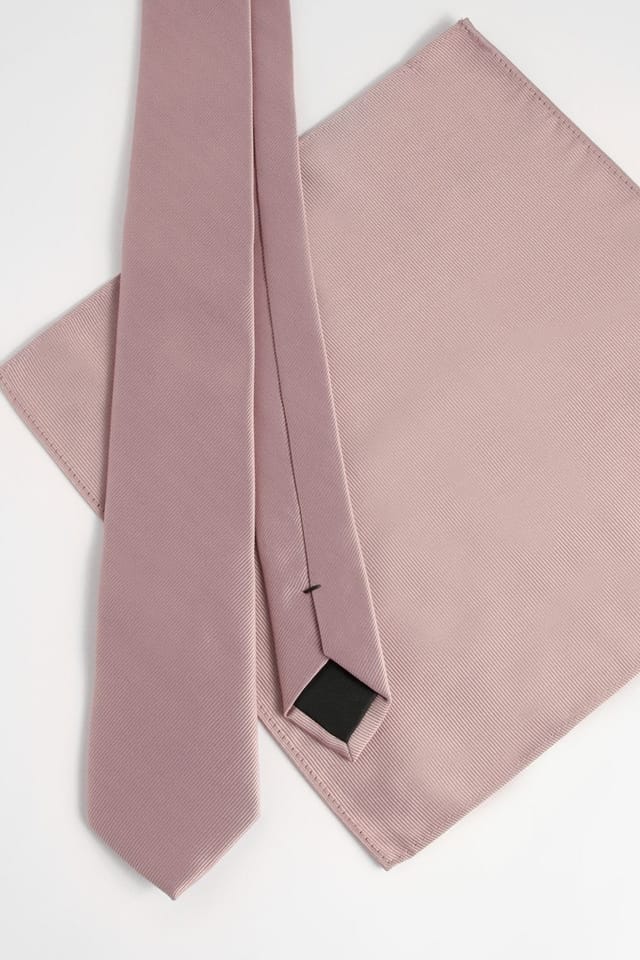 Burton Burton Men's Barely Pink Tie & Pocket Square in Soft Pink - 3