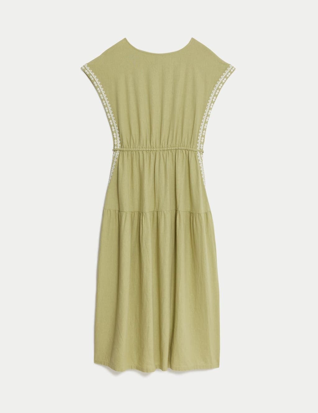Marks & Spencer M&S Linen Rich Embroidered Tie Waist Midi Dress Onyx