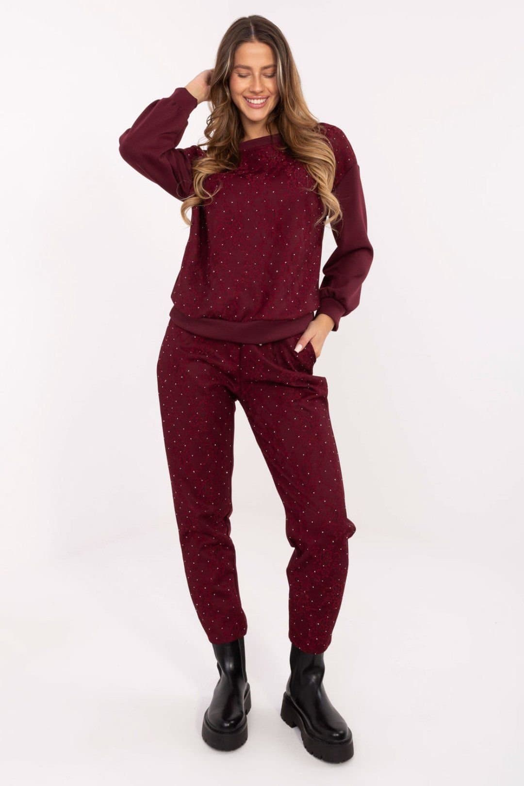 Love Lace Love Lace Women's Lace Trim Hoodie & Tapered Pants Set in Red