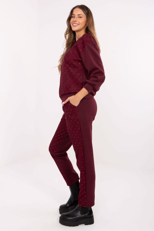Love Lace Love Lace Women's Lace Trim Hoodie & Tapered Pants Set in Red - 2