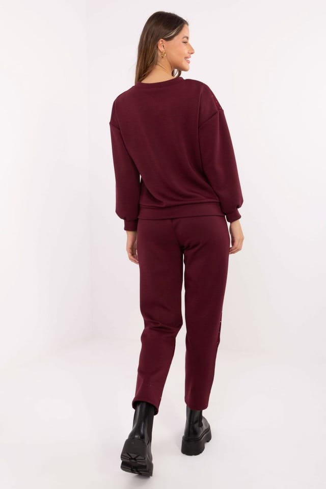 Love Lace Love Lace Women's Lace Trim Hoodie & Tapered Pants Set in Red - 3