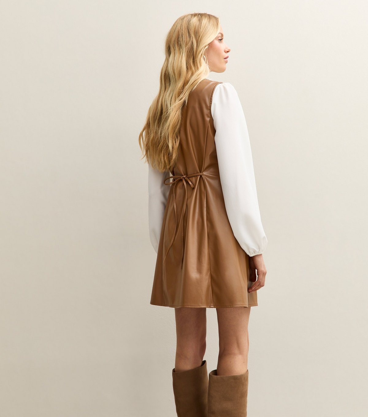 New Look Women's Brown Faux Leather Button Through Sleeveless Mini Dress New Look - 4