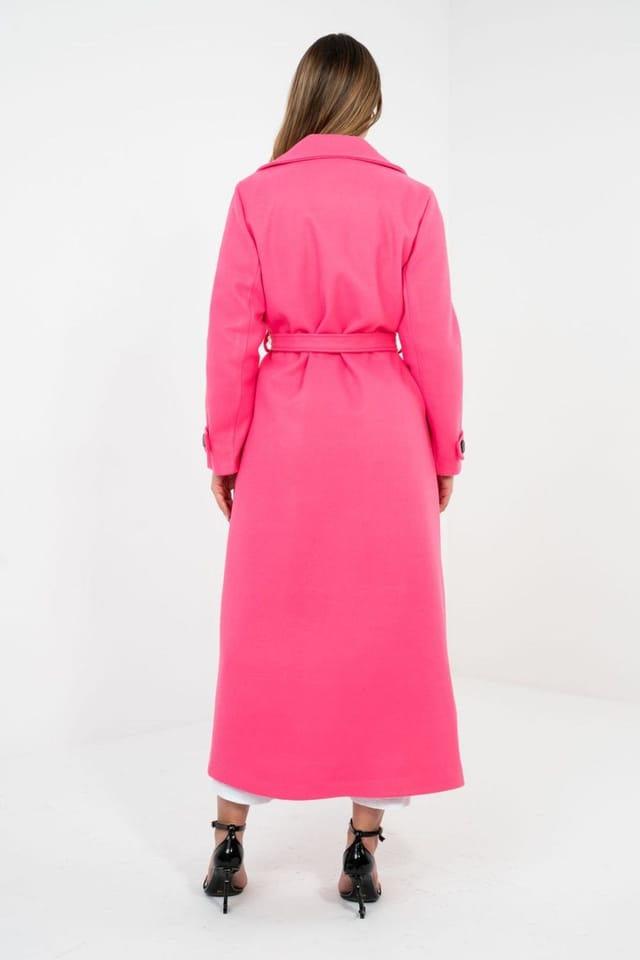 Love Lace Love Lace Women's Long Double Breasted Polyester Coat with Belt in Pink - 3
