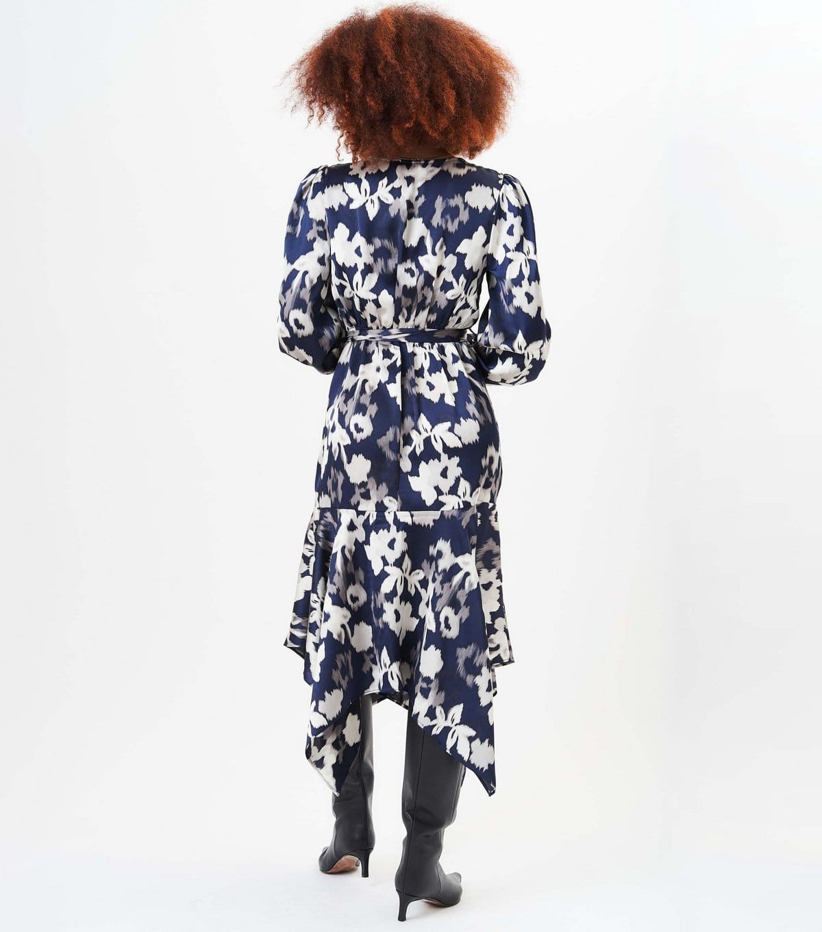 Gini London Women's Navy Floral Print Asymmetric Hem Midi Dress Gini London New Look - 4