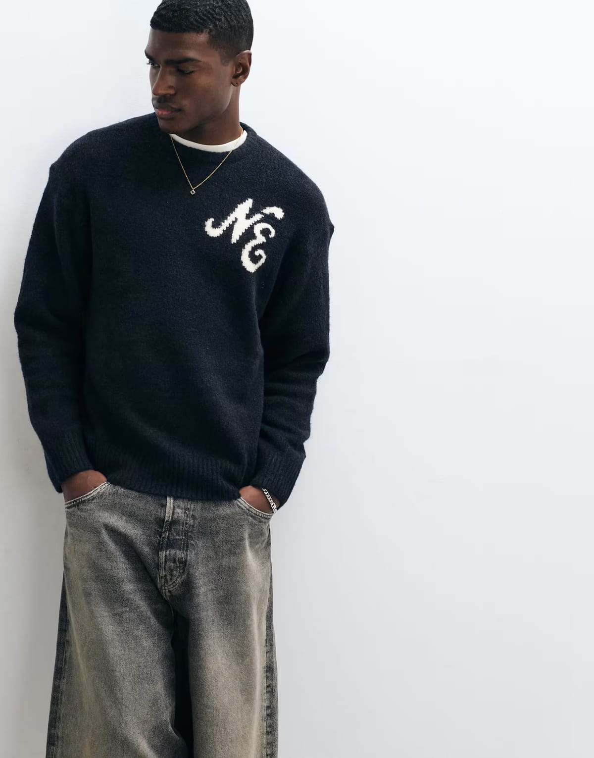 ASOS New Era logo knitted jumper in black - 1