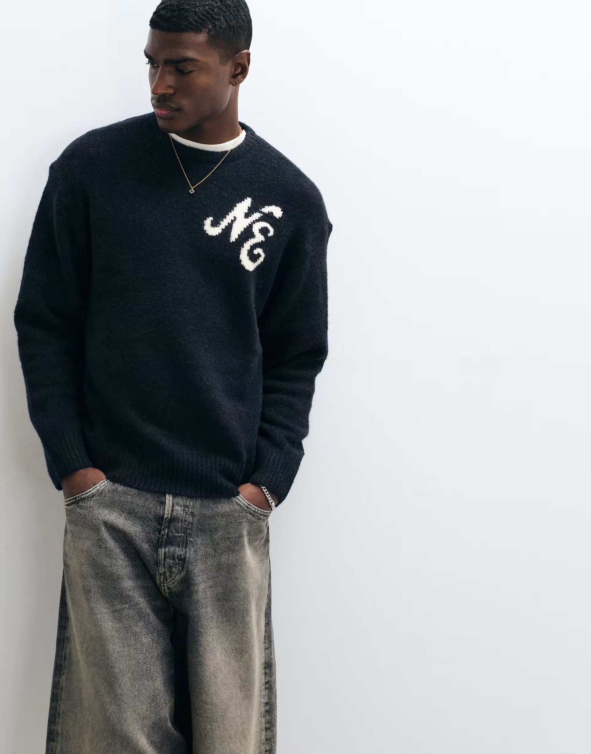 Asos New Era Logo Knitted Jumper In Black