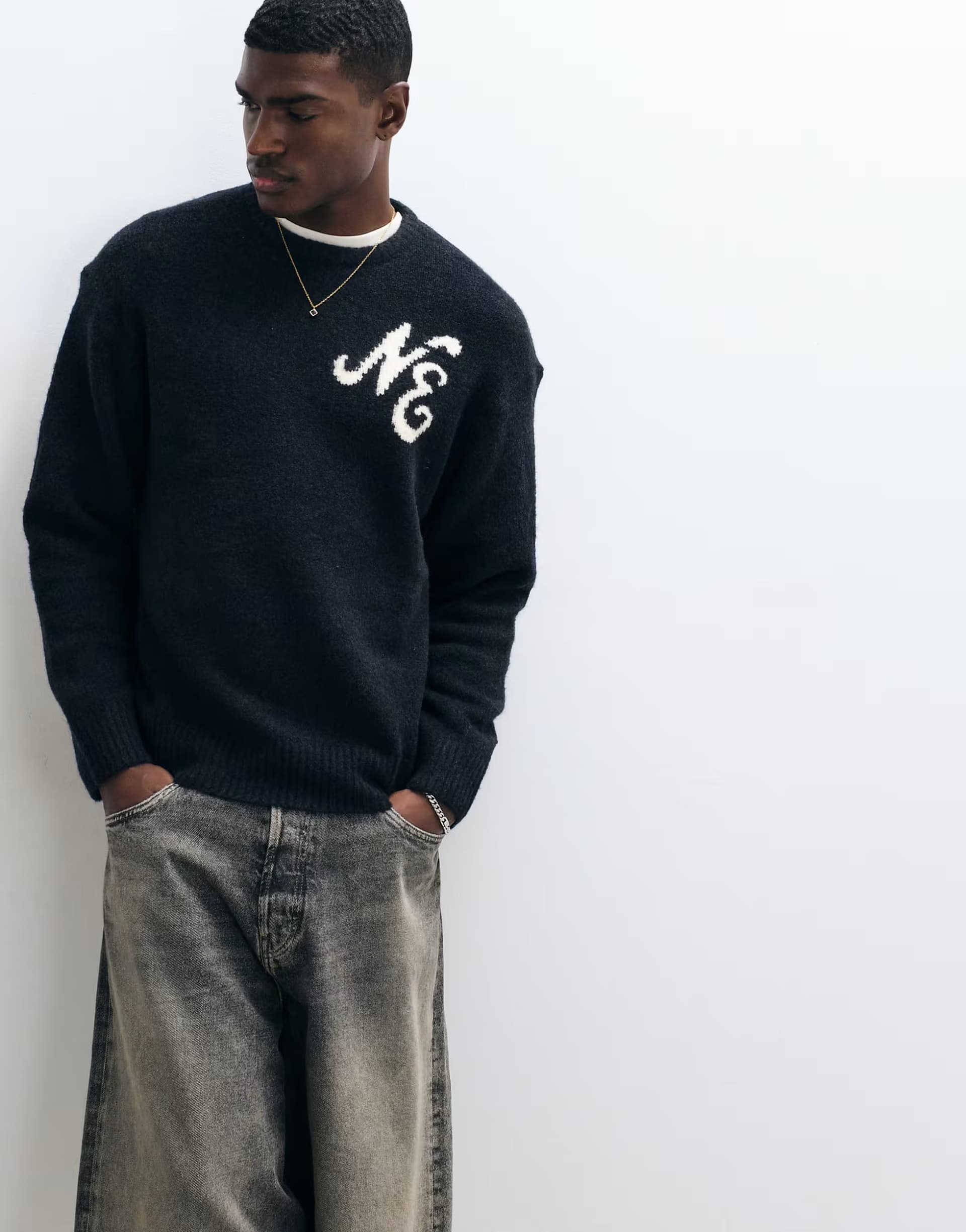 ASOS Asos New Era Logo Knitted Jumper In Black