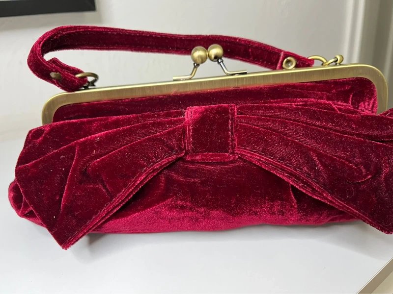New Look New Look Burgundy Faux Velvet Handbag vintage Y2K - 1