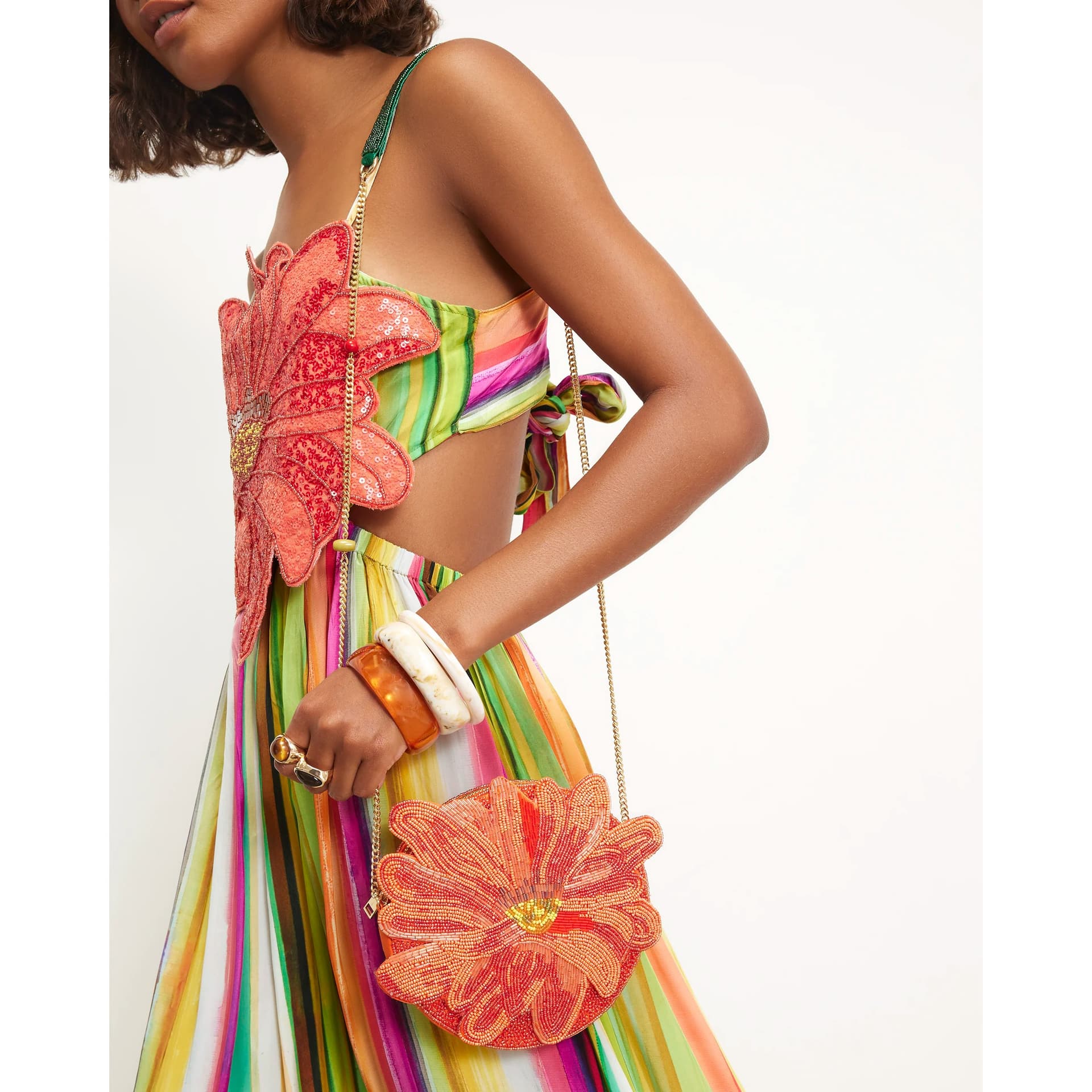 River Island River Island Womens Orange Beaded Flower Clutch Bag