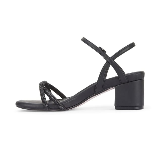 MALOW LONDON MALOW LONDON Women's Lana Heeled Sandals Buckle Strap PU Open Toe Block Heel Shoes in Black - 2