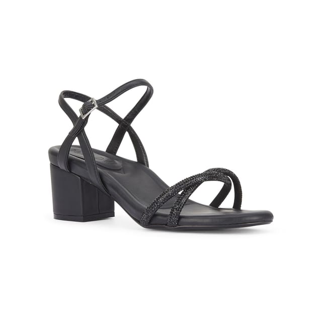 MALOW LONDON MALOW LONDON Women's Lana Heeled Sandals Buckle Strap PU Open Toe Block Heel Shoes in Black - 3