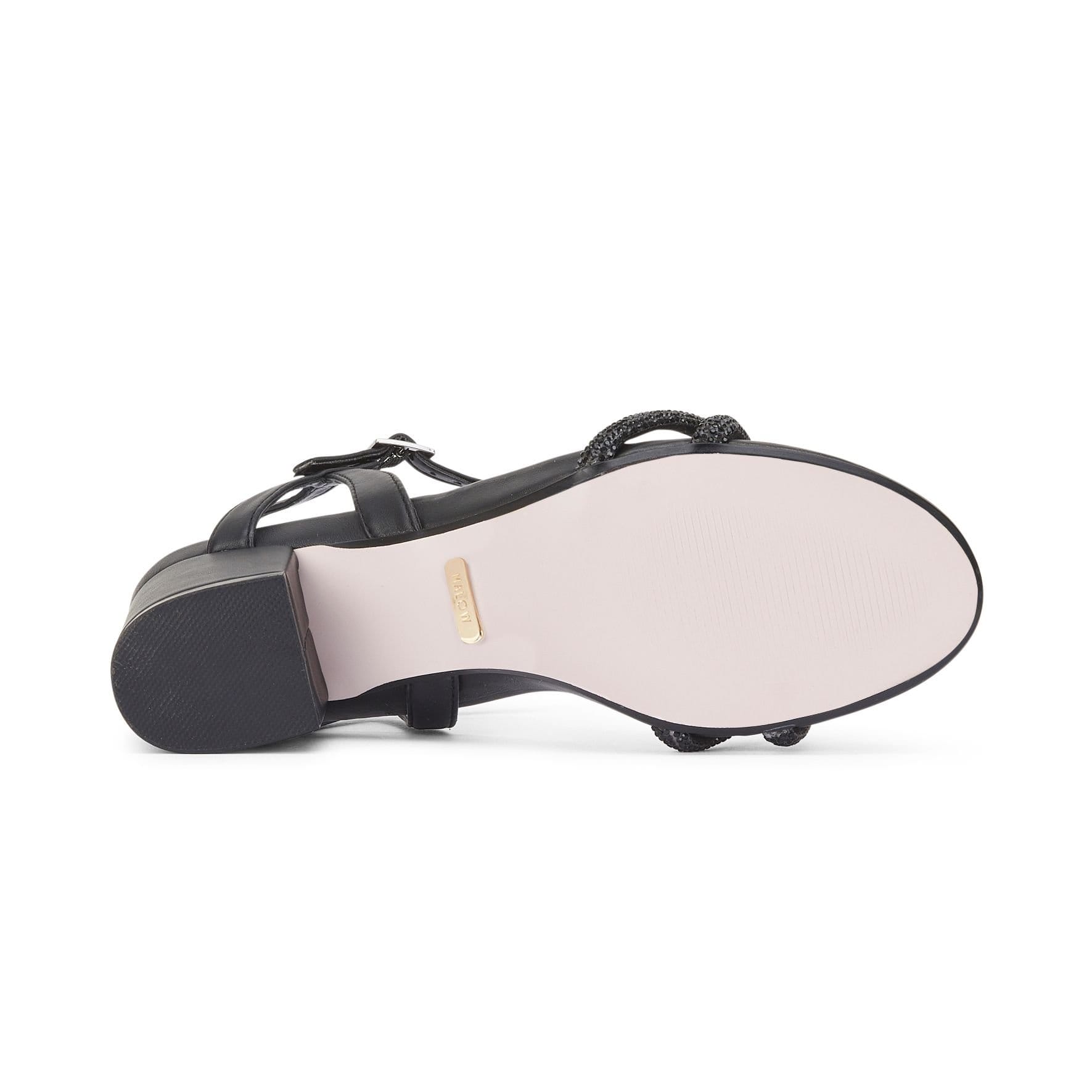 MALOW LONDON MALOW LONDON Women's Lana Heeled Sandals Buckle Strap PU Open Toe Block Heel Shoes in Black - 4