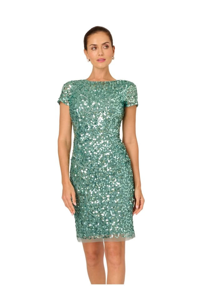 Adrianna Papell Adrianna Papell Women's Bead Mesh Sheath Dress in Green - 2