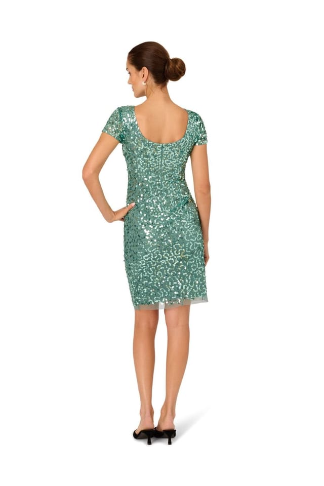 Adrianna Papell Adrianna Papell Women's Bead Mesh Sheath Dress in Green - 3