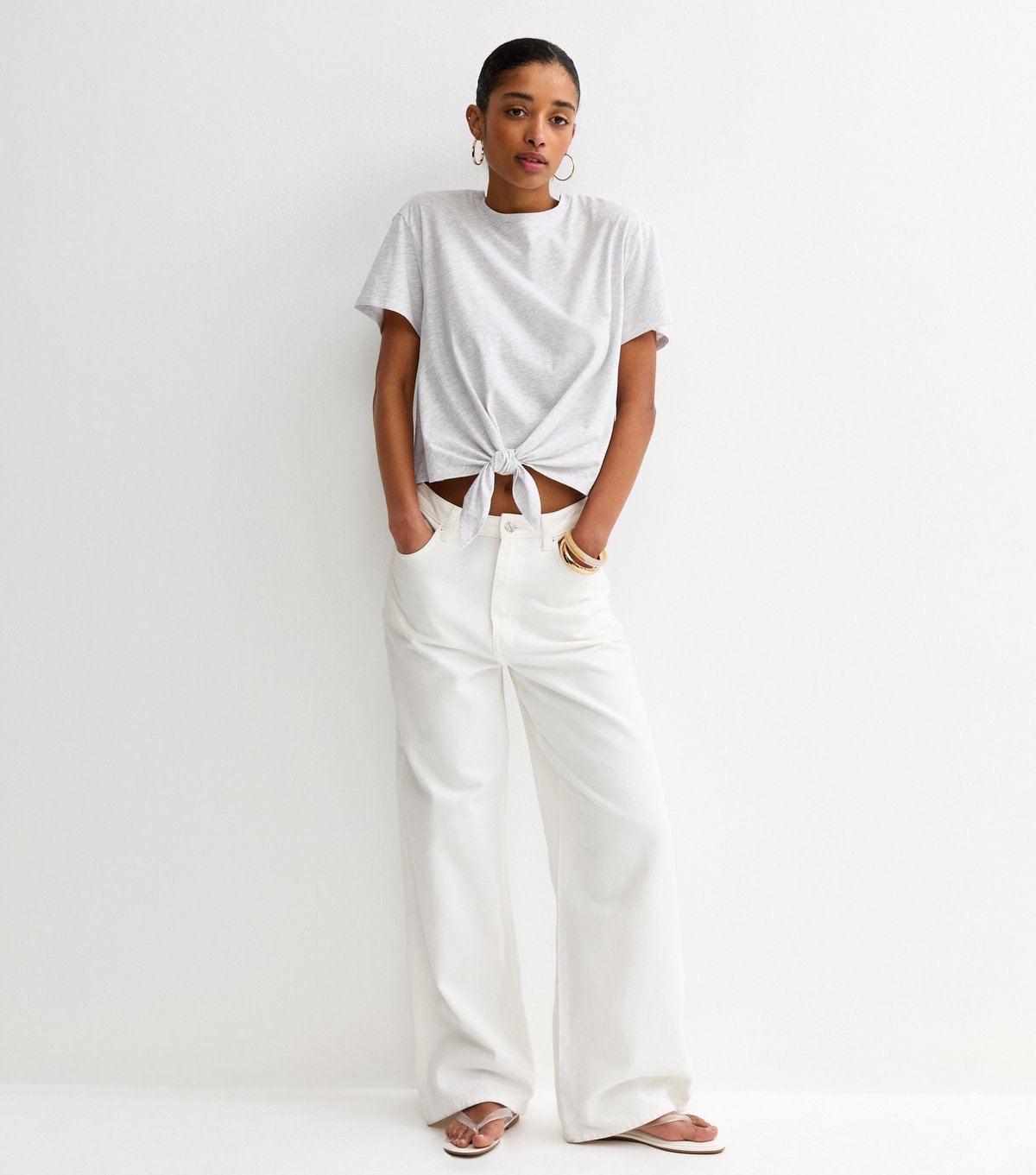 New Look Women's Light Grey Tie Front T-Shirt New Look - 2