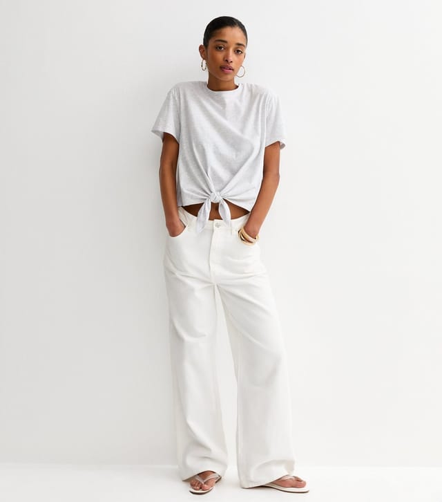 New Look Women's Light Grey Tie Front T-Shirt New Look - 2