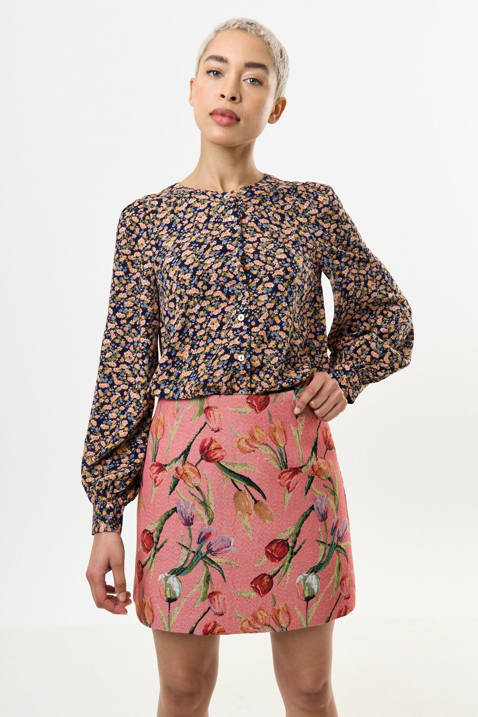 Louche Louche Women's Aubin Tulip Jacquard A-line Mini Skirt - Pink - 2