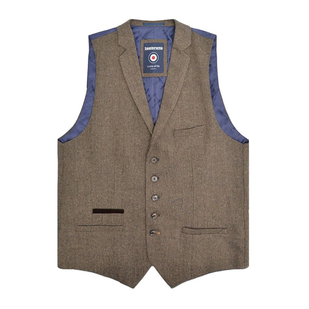 Lambretta Lambretta Brown Herringbone Waistcoat for Men