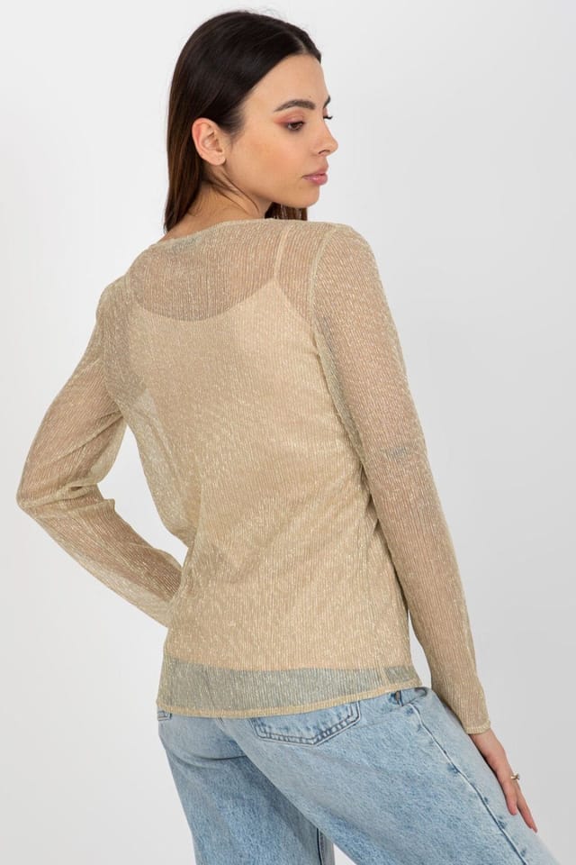 Love Lace Love Lace Women's Long Sleeve Two Piece Blouse Flower Brooch in Beige - 3