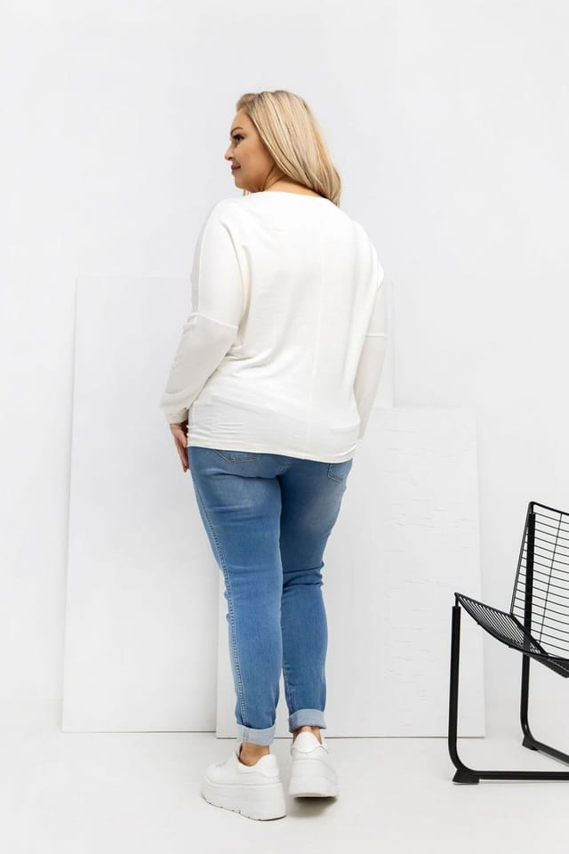 Love Lace Love Lace Women's Plus Size Round Neck Micro Modal Blouse in Beige - 3