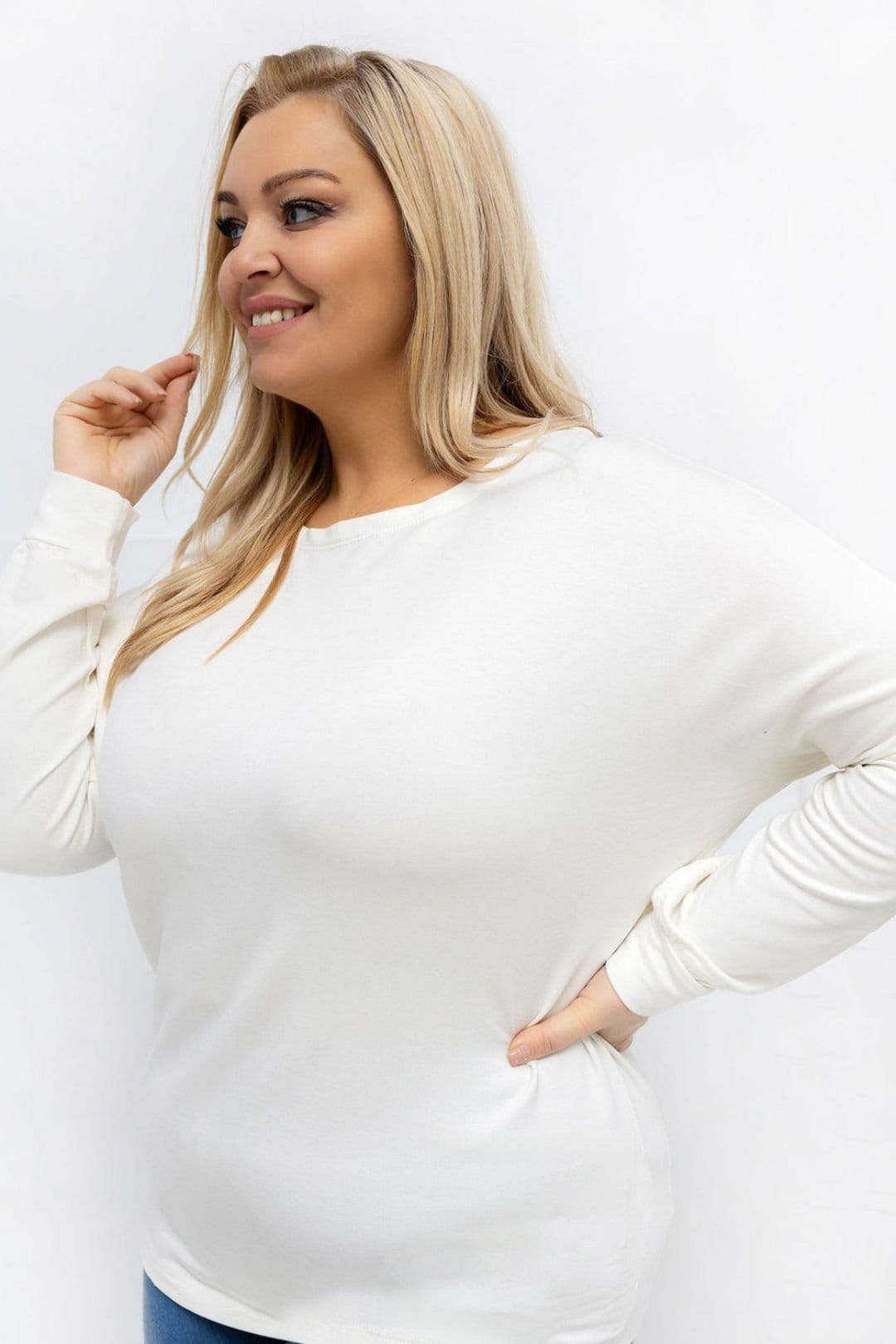 Love Lace Love Lace Women's Plus Size Round Neck Micro Modal Blouse in Beige - 4