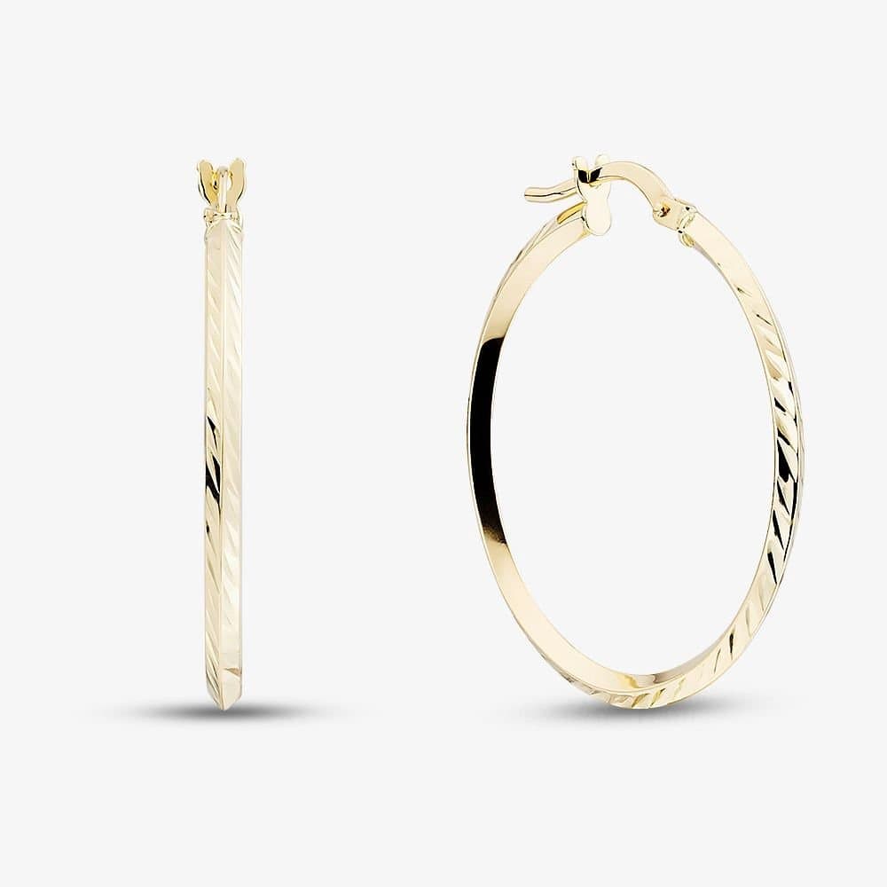 T.H.Baker T.H.Baker Women's 9ct Yellow Gold 25mm Patterned Hoop Earrings OR.91521/25