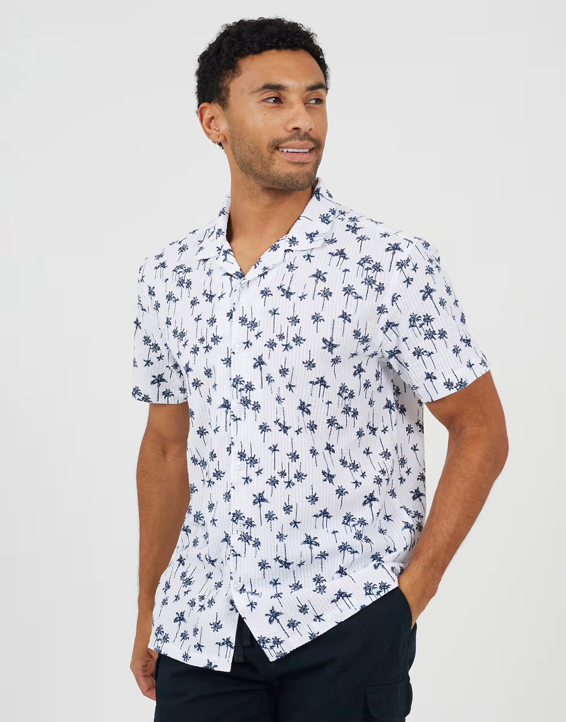 ASOS Brave Soul Printed revere collar shirt in white