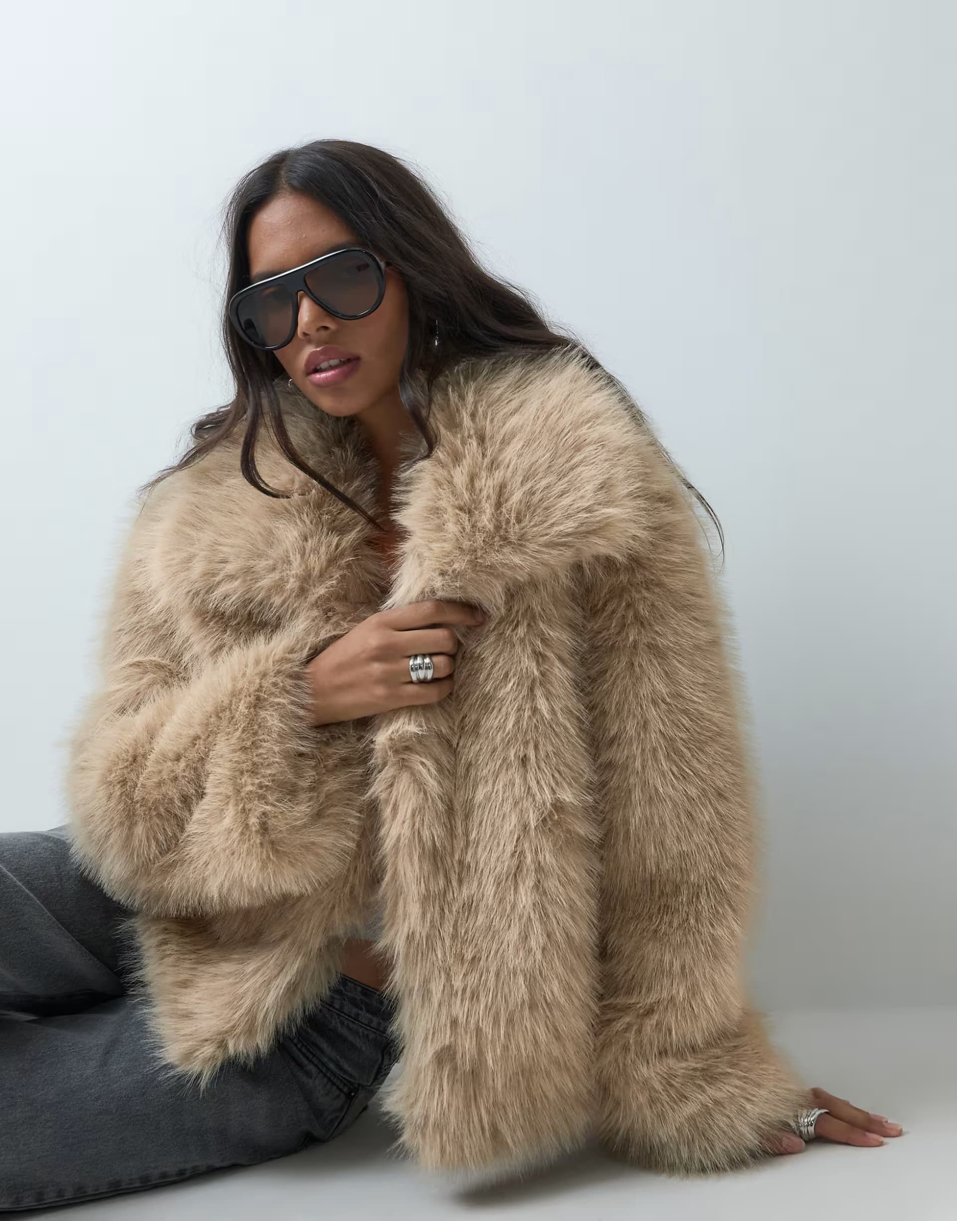 ASOS ASOS DESIGN short collared faux fur jacket in light brown