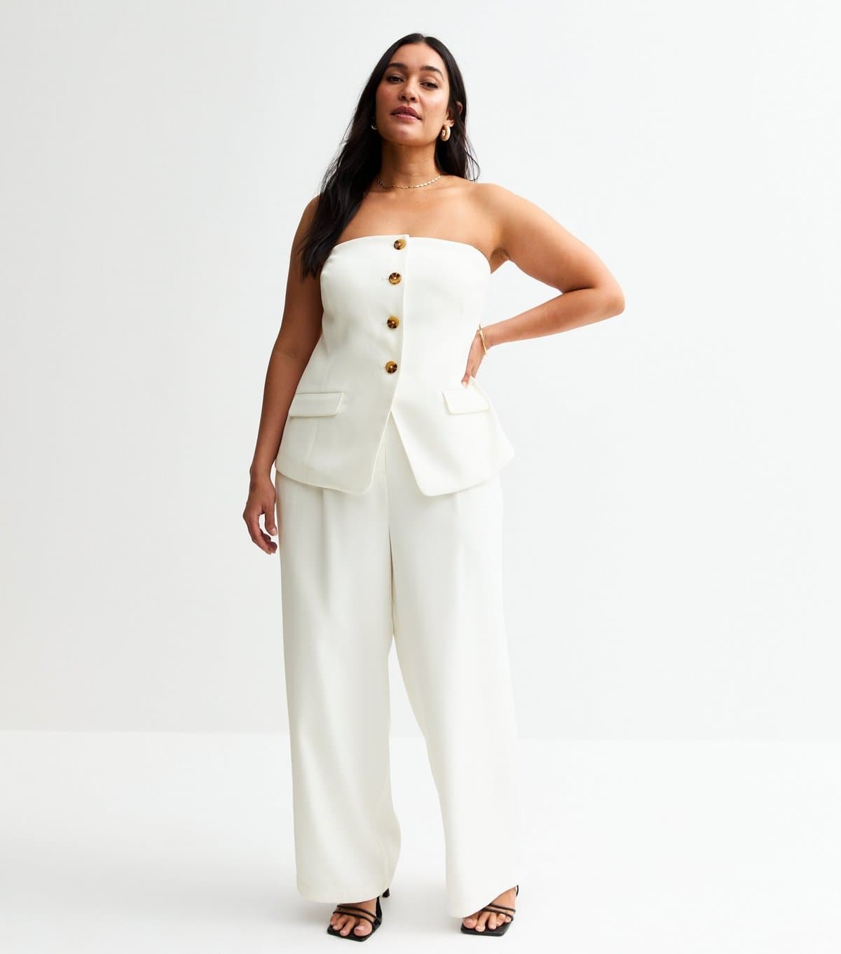 New Look Women's Plus Size White Wide Leg Tailored Trousers Curves New Look