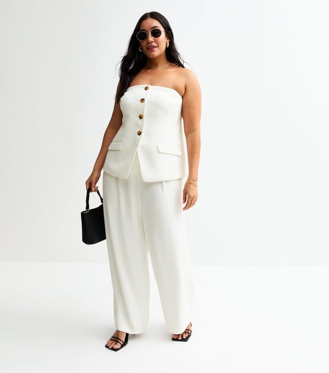 New Look Women's Plus Size White Wide Leg Tailored Trousers Curves New Look - 3