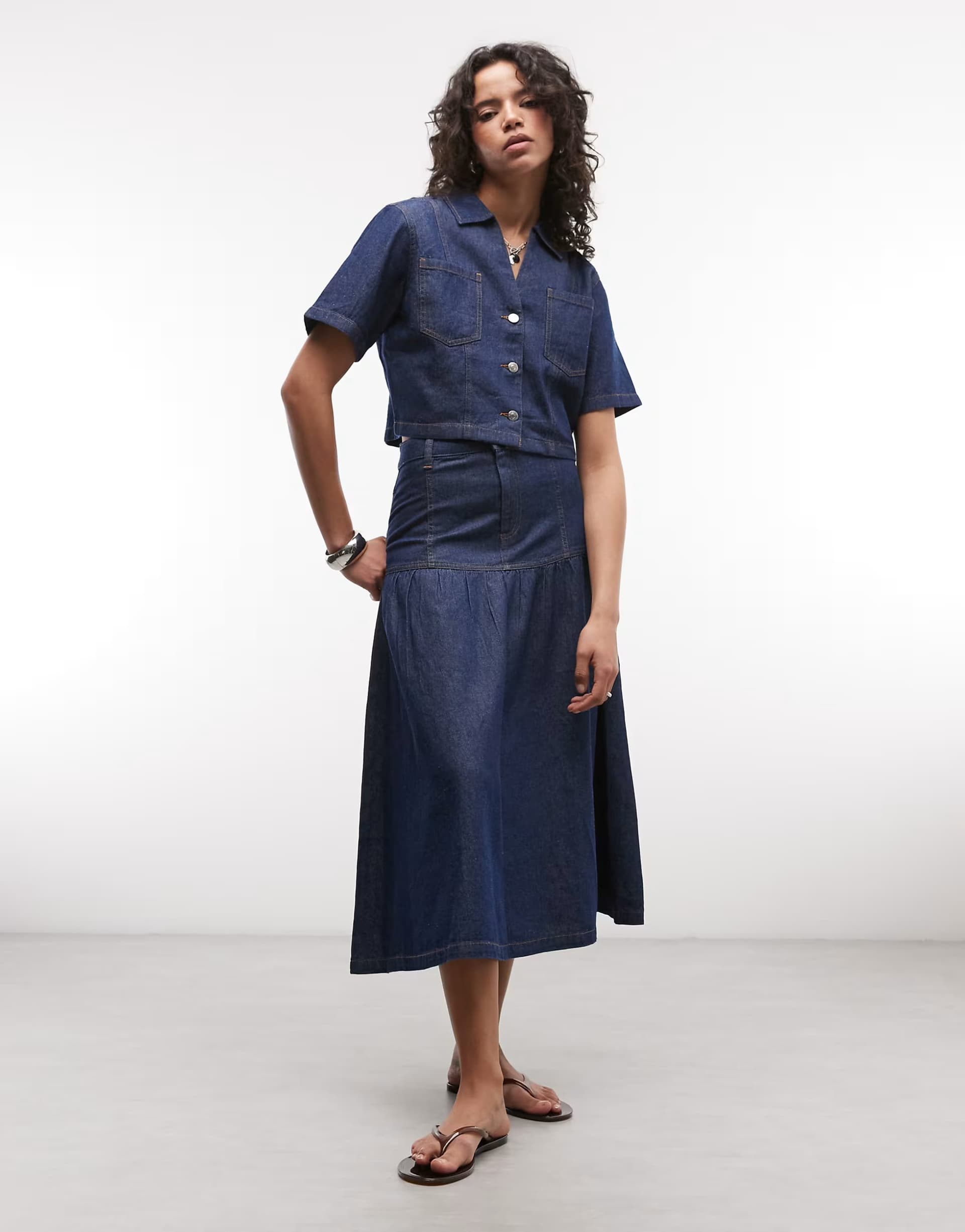 ASOS Reclaimed Vintage denim drop waist maxi skirt co-ord in indigo