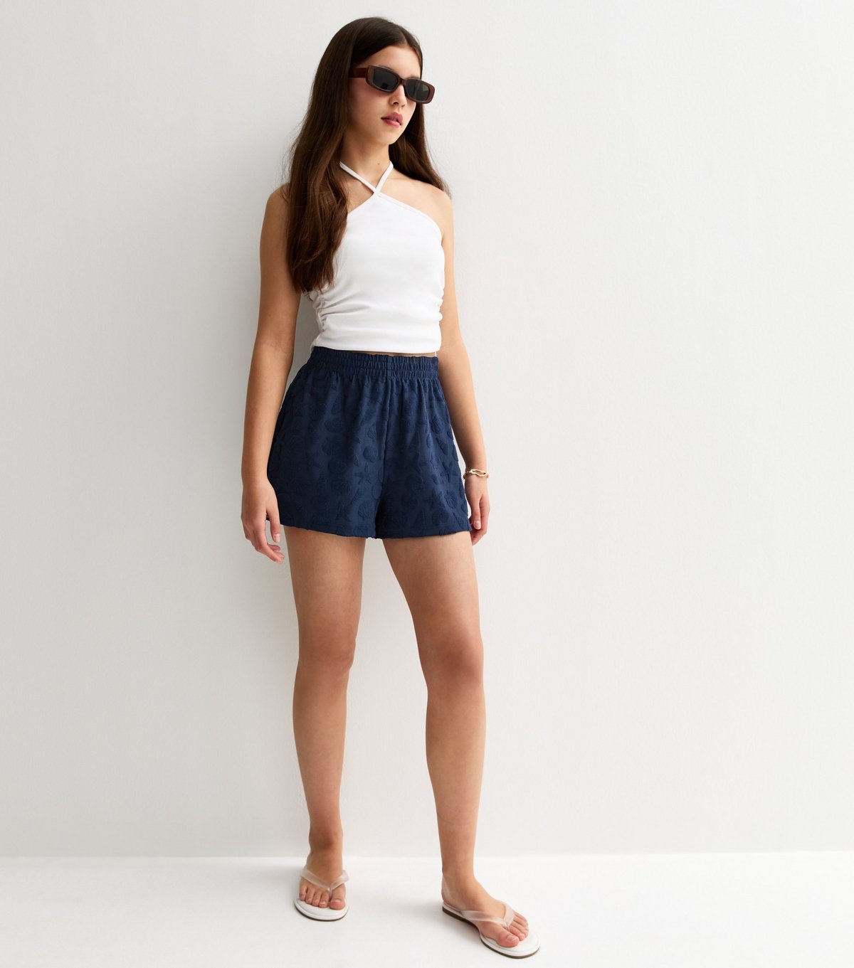 New Look Girls' Navy Floral Towelling Shell Pattern Shorts New Look - 3