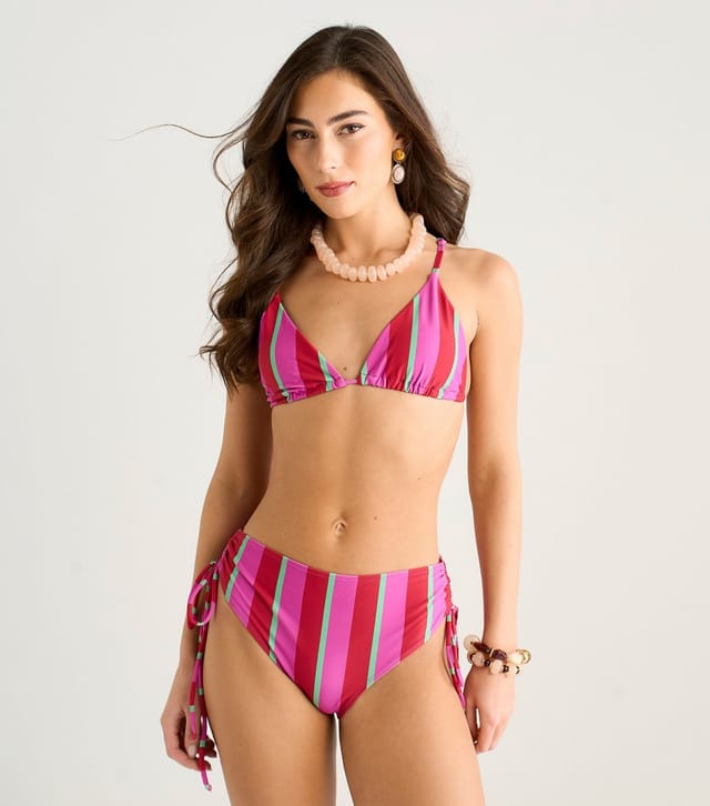 Gini London Women's Pink Striped Tie Back Bikini Top Gini London New Look - 2
