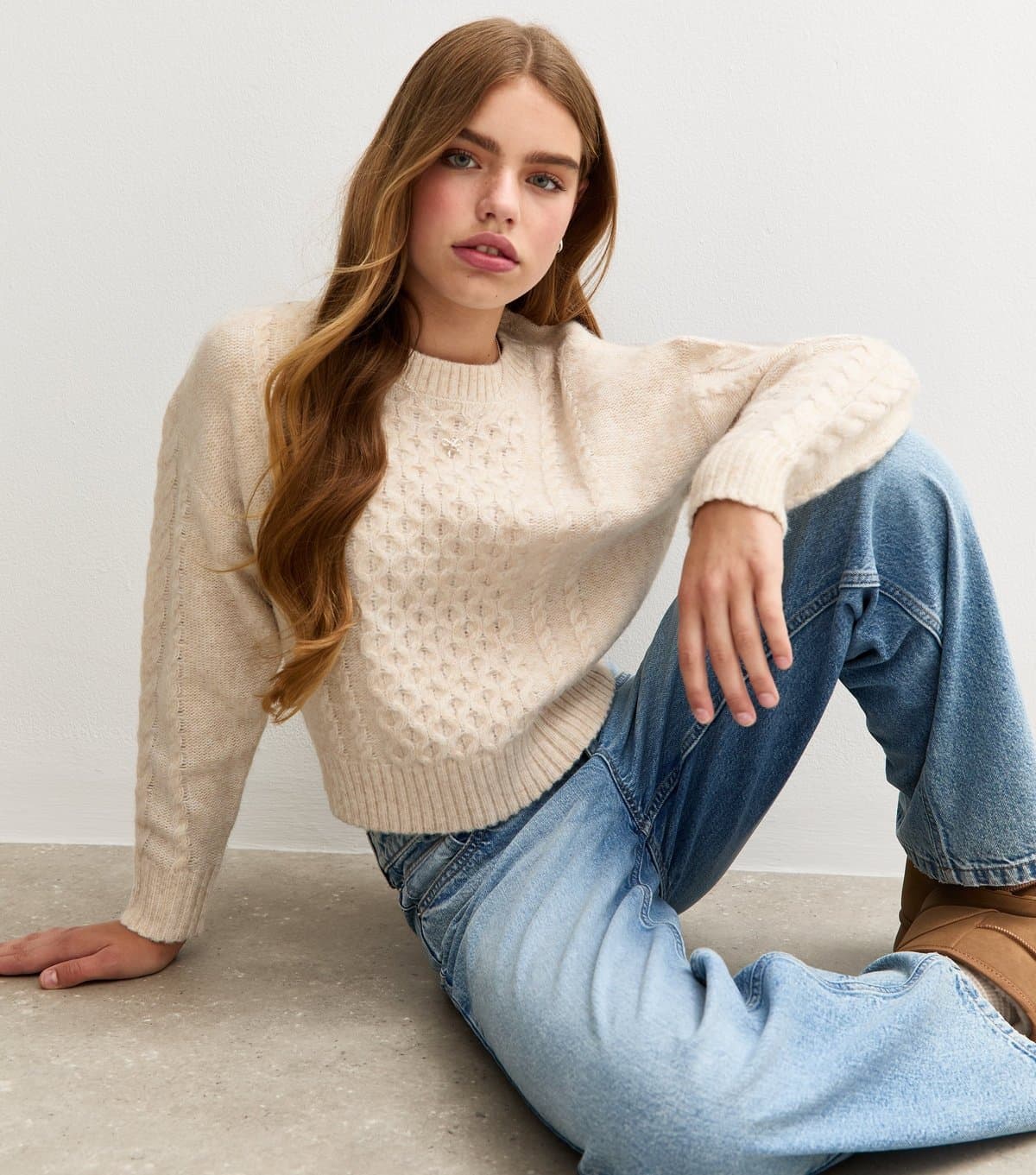 New Look Girls' Cream Cable Knit Jumper New Look