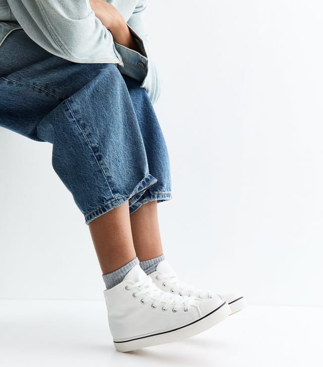 New Look Women's White Cotton Canvas High Top Sneakers Vegan New Look - 2