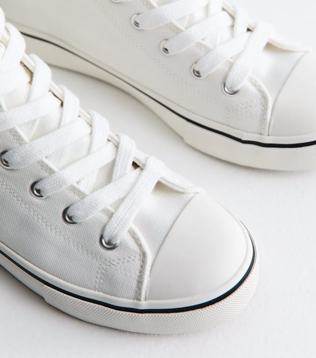 New Look Women's White Cotton Canvas High Top Sneakers Vegan New Look - 3