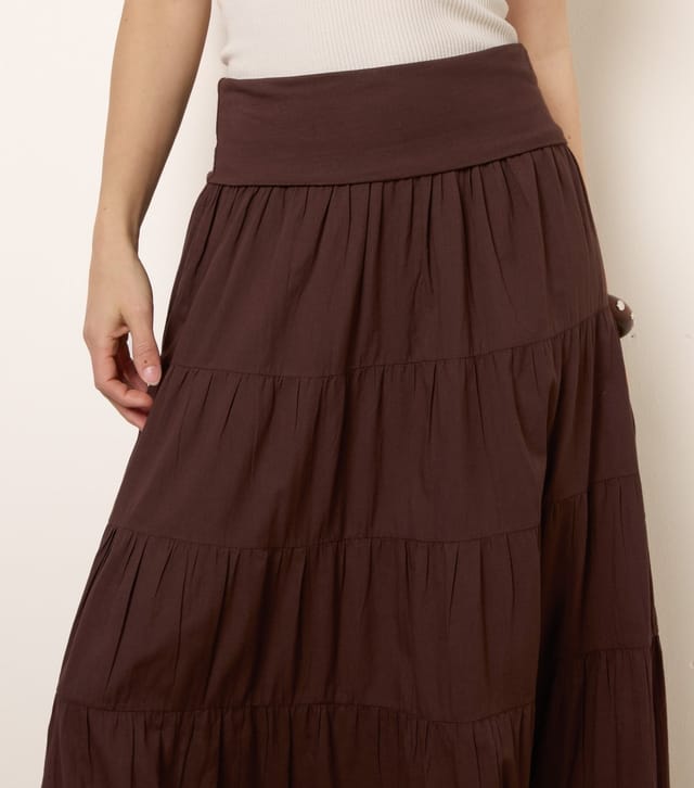 Blue Vanilla Women's Dark Brown Tiered Maxi Skirt Blue Vanilla New Look - 3