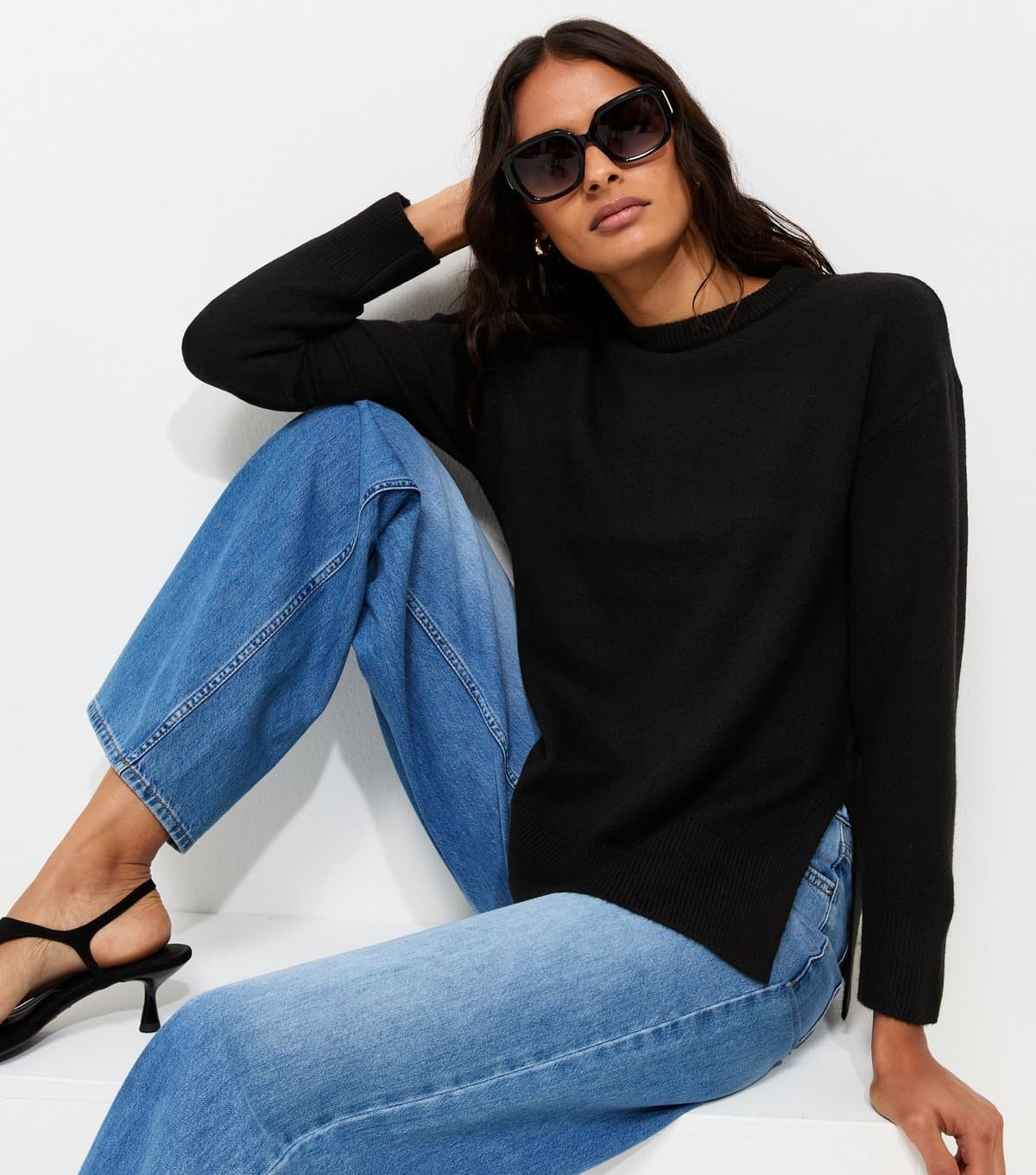 New Look New Look Black Knitted Side Split Jumper