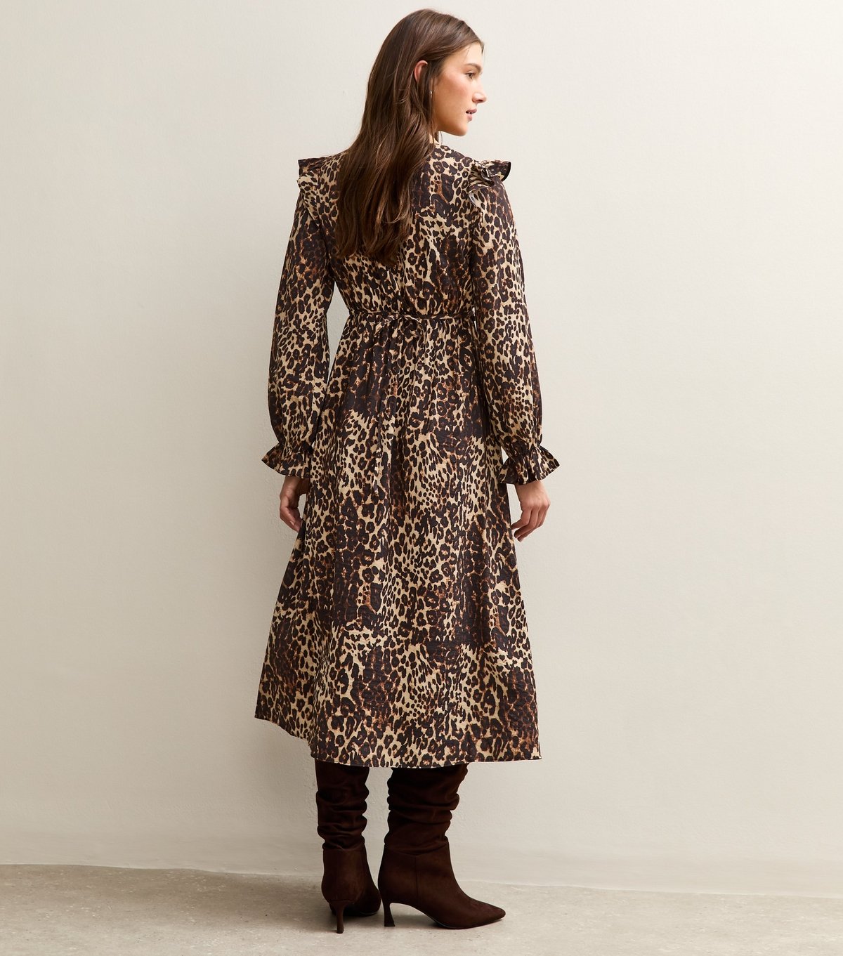 New Look Women's Brown Animal Print Frill Shoulder Midi Dress New Look - 4