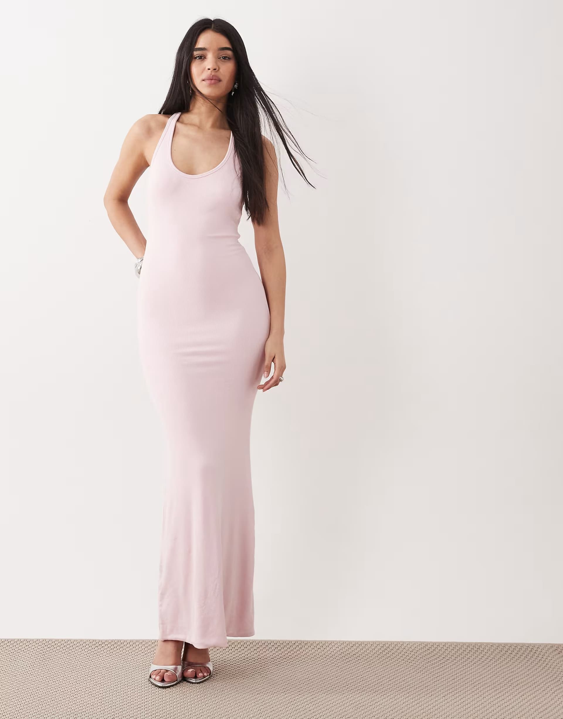 ASOS Oh Polly scoop neck jersey maxi dress in baby pink