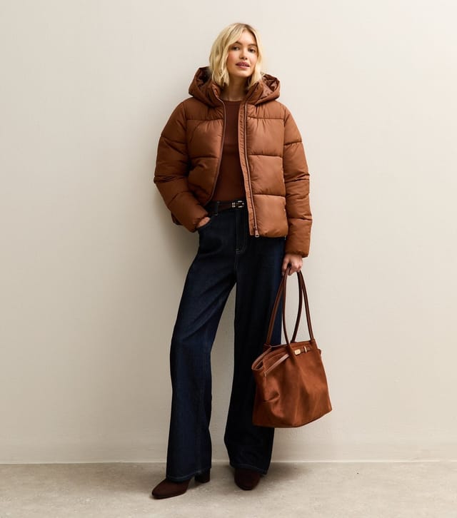 New Look Women's Tan Hooded Cropped Puffer Jacket New Look - 3